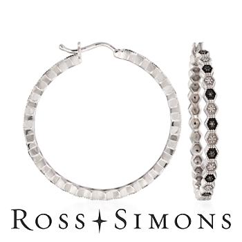 .14 ct. t.w. Black and White Diamond Hoop Earrings In Sterling Silver