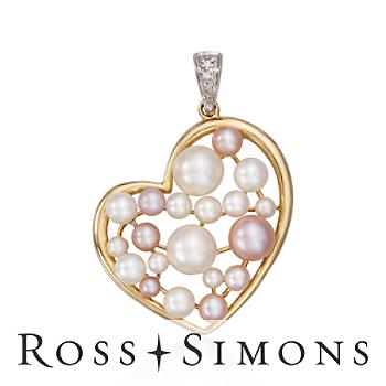 Pink and White Pearl Heart Pendant In 14kt Yellow Gold
