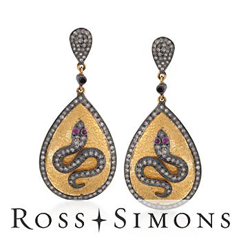.97ct t.w. Natural Diamond Pear-Shaped Snake Earrings, Rubies In Two-Tone