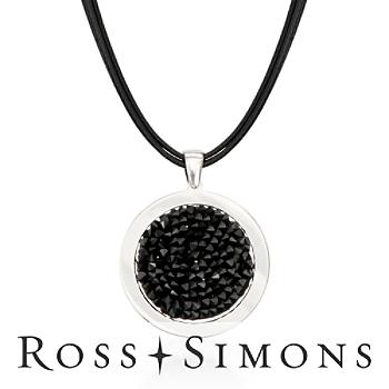 Black Swarovski Crystal Pendant Necklace In Silver, Black Leather