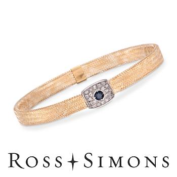 .15ct Sapphire, .20ct t.w. Diamond Stackable Mesh Bangle In Two-Tone. 7.5