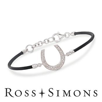 Black Leather and .10 ct. t.w. Horseshoe Bracelet In Sterling Silver