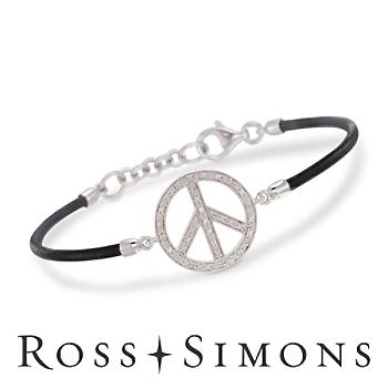 Black Leather and .10 ct. t.w. Peace Sign Bracelet In Sterling Silver