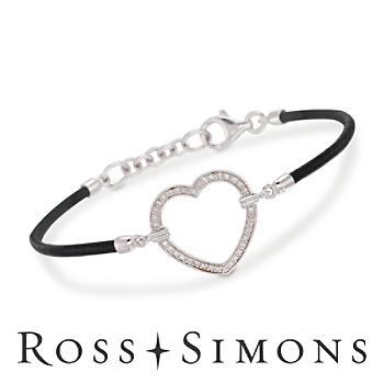 .10ct t.w. Diamond Heart Bracelet In Black Leather, Silver
