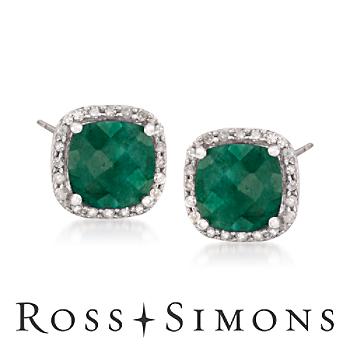 12.00ct t.w. Emerald, .40ct t.w. Diamond Earrings In Silver