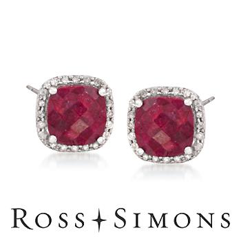 17.00ct t.w. Ruby, .40ct t.w. Diamond Earrings In Silver