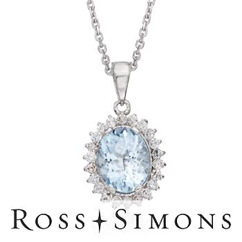 1.65ct Aquamarine, .25ct t.w. Diamond Pendant Necklace. 16"