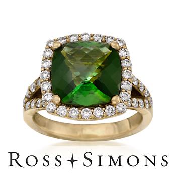 4.70 Carat Green Tourmaline and 1.10 ct. t.w. Diamond Ring in 18kt Yellow Gold. Size 6.5"