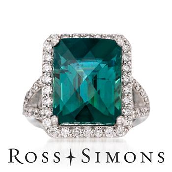 11.60ct Green Tourmaline, 1.25ct t.w. Diamond Ring In Gold. Size 5.5