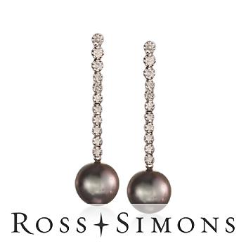 12mm South Sea Pearl, .68ct t.w. Diamond Linear Earrings In Gold
