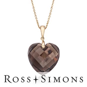 17.00ct Smoky Quartz Heart-Shaped Drop Necklace In 14kt Yellow Gold