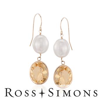 Pearl and 8.00 ct. t.w. Citrine Drop Earrings In 14kt Yellow Gold