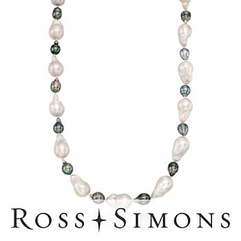 8-13mm Tahitian and White Baroque Pearl Necklace In 14kt Yellow Gold