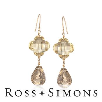 37.00 ct. t.w. Lemon Quartz and Smoky Quartz Drop Earrings