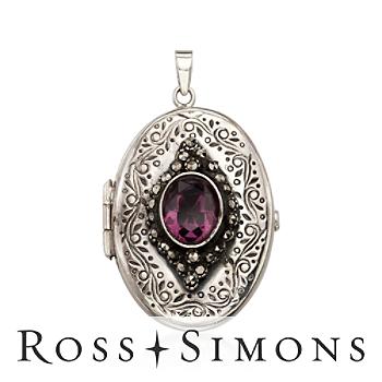 Purple CZ and Marcasite Locket In Sterling Silver