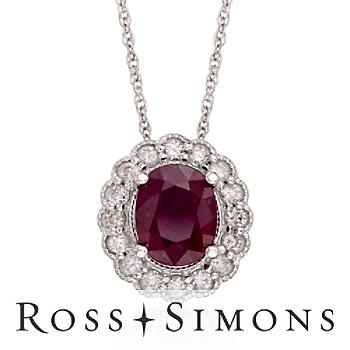 2.60ct Ruby, .50ct t.w. Diamond Drop Necklace In 14kt White Gold