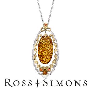 3.40ct Amber, .25ct t.w. Multi-Gem Pendant, Two-Tone Palladium. 18