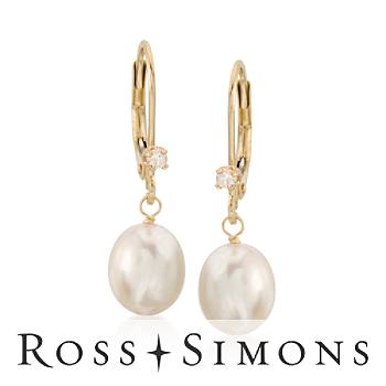 C. 2000 Vintage 7.5mm Pearl and Diamond Earrings In 14kt Yellow Gold