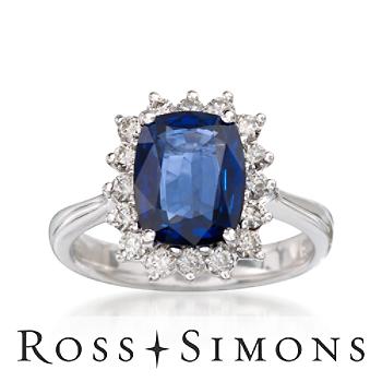3.00ct Sapphire, .56ct t.w. Diamond Ring In 14kt White Gold. Size 7