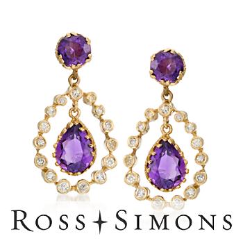 C. 1980 Vintage 4.10ct t.w. Amethyst, .55ct t.w. Diamond Earrings Vintage Amethyst Earrings