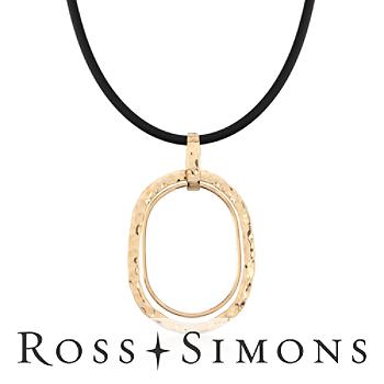 Black Rubber Cord Necklace With A Hammered Drop In 14kt Yellow Gold