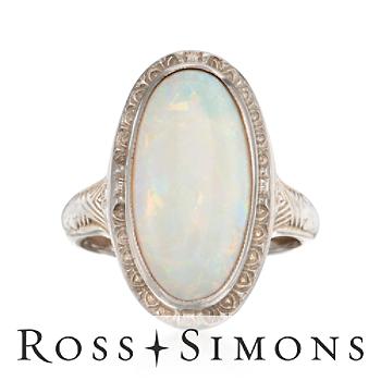 C. 1950 Vintage Opal Ring In 18kt White Gold. Size 3.25 vintage opal rings