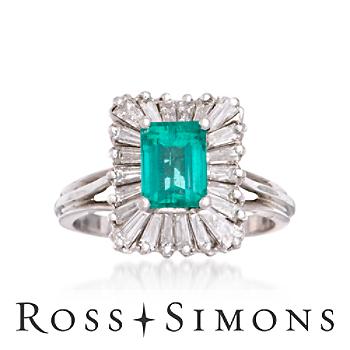 C. 1980 Vintage 1.35ct Emerald, 1.25ct t.w. Diamond Ring. Size 7.5