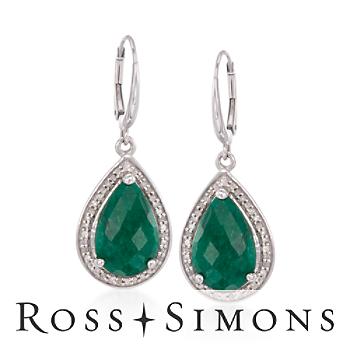 8.25ct t.w. Emerald, .49ct t.w. Diamond Drop Earrings In Silver