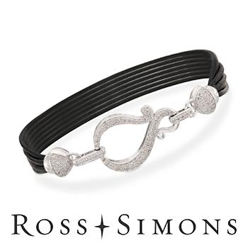 Black Leather Bracelet, .33ct t.w. Black Diamond Clasp In Silver