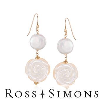 Coin Pearl Rose Earrings In Gold, Gold Over Silver. Earwire Earrings