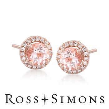 1.60 ct.T .W. Morganite, .15ct t.w. Diamond Earrings In Rose Vermeil