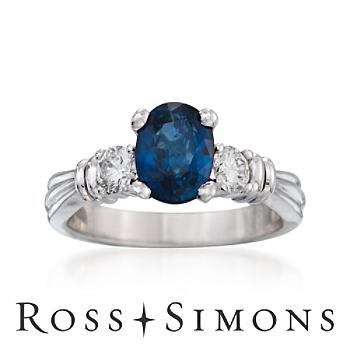 1.75ct Sapphire, .40ct t.w. Diamond Ring In Platinum. Size 6.5