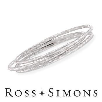 Set of Three Italian Diamond-Cut Bangles In Sterling Silver