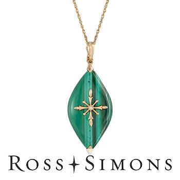 Marquise Drop Malachite Necklace In 14kt Yellow Gold. 18