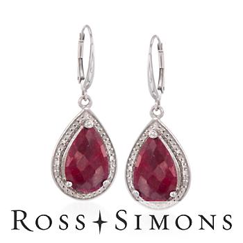 12.00ct t.w. Ruby, .49ct t.w. Diamond Drop Earrings In Silver