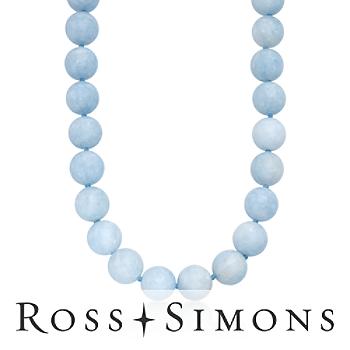 18mm Blue Calcite Bead Necklace In 14kt Yellow Gold. 18