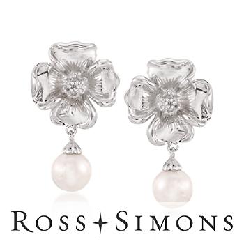 9mm Pearl and .10 ct. t.w. Diamond Earrings In Sterling Silver