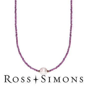 Rhodolite Bead, 8.5-9mm Pink Pearl Necklace In Gold. 16