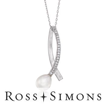 9-9.5mm Pearl, .30ct t.w. CZ Pendant Necklace In Silver. 18