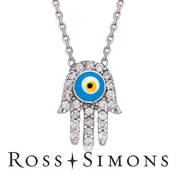 Evil Eye Hand .20ct t.w. CZ Pendant Necklace In Silver. 18