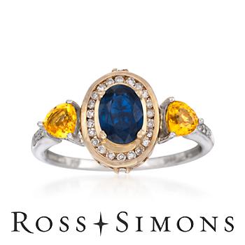 1.30ct t.w. Multicolored Sapphire, .15ct t.w. Diamond Ring. Size 7