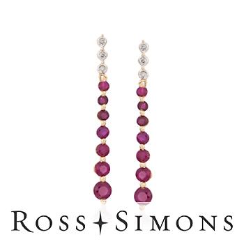 1.25 ct. t.w. Red Ruby Drop Earrings With Diamonds In 14kt Yellow Gold
