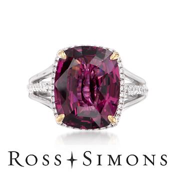 9.65ct Rhodolite, .35ct t.w. Diamond Ring In Gold. Size 7
