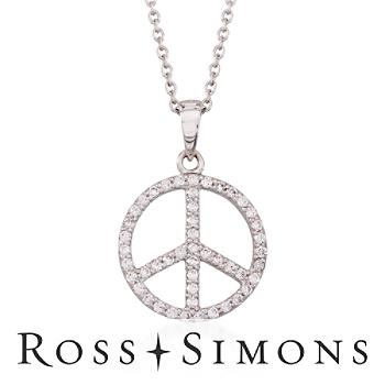 .25ct t.w. CZ Peace Sign Pendant Necklace In Silver. 17