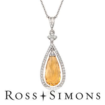2.00ct Citrine, Diamond Pendant Necklace In 14kt White Gold. 16