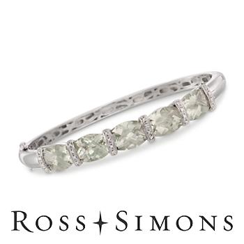 14.00ct t.w. Green Amethyst Bangle Bracelet, Diamonds In Silver