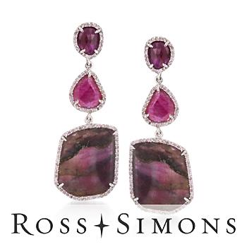 7.35ct t.w. Ruby, 1.60ct t.w. Diamond Earrings, Tourmaline In Silver