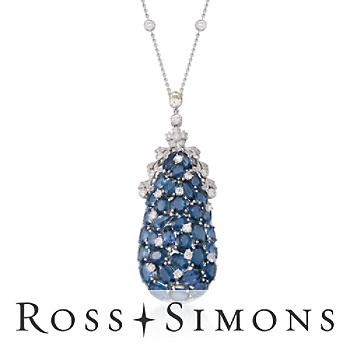 C. 1990 Vintage 25.50ct t.w. Sapphire, 2.75ct t.w. Diamond Teardrop Necklace. 18