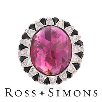 C.1990 Vintage 9.67ct Rubellite, .70ct t.w. Diamond Ring. Size 6.75