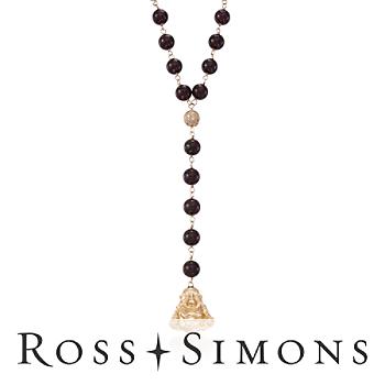 C. 1980 Vintage Garnet, Diamond Buddha Necklace In Gold. 26